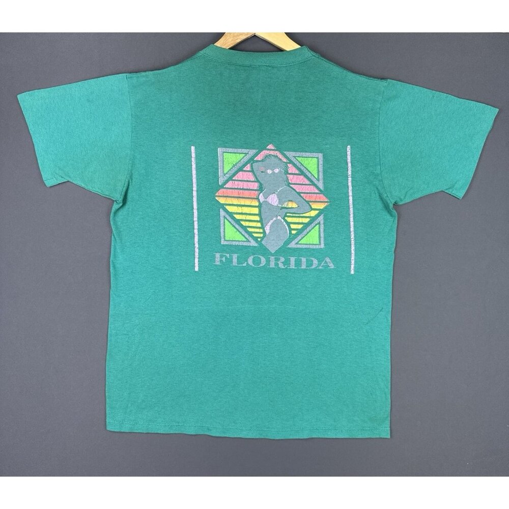 Vintage 90's Florida Jerzees Single Stitch Beach Color Art Bikini Girl Rare Tee